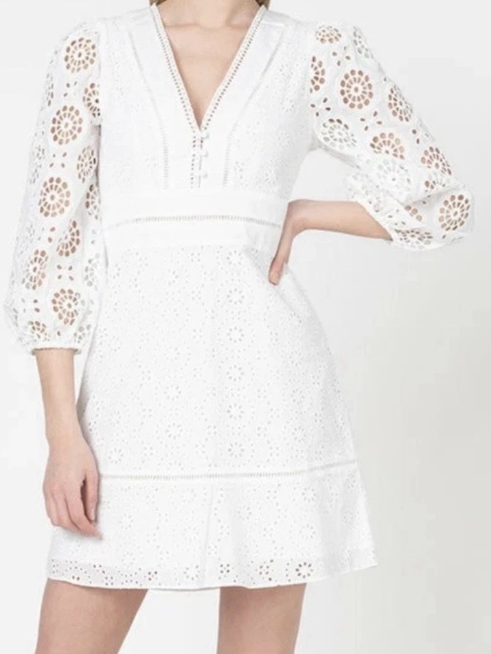 Banana Republic White Eyelet V-Neck Mini Dress